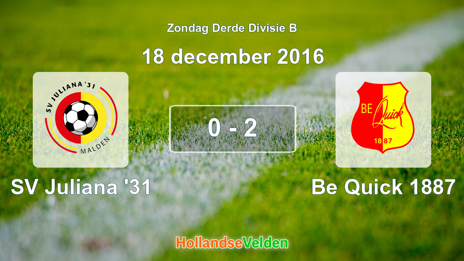 Gespeelde wedstrijd: SV Juliana '31 - Be Quick 1887 0 - 2 (18 december 2016)