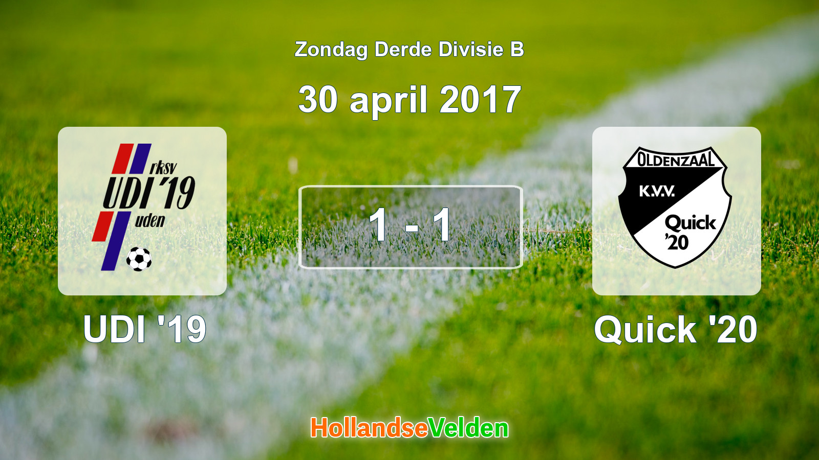 Gespeelde wedstrijd: UDI '19 - Quick '20 1 - 1 (30 april 2017)