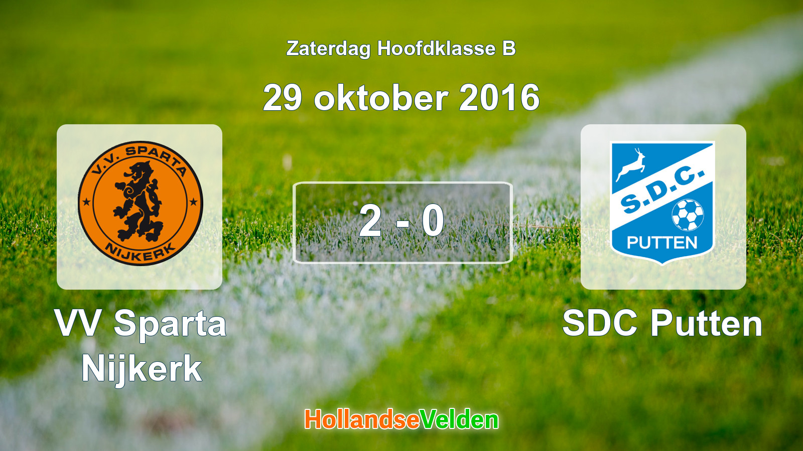 Gespeelde wedstrijd: VV Sparta Nijkerk - SDC Putten 2 - 0 (29 oktober 2016)