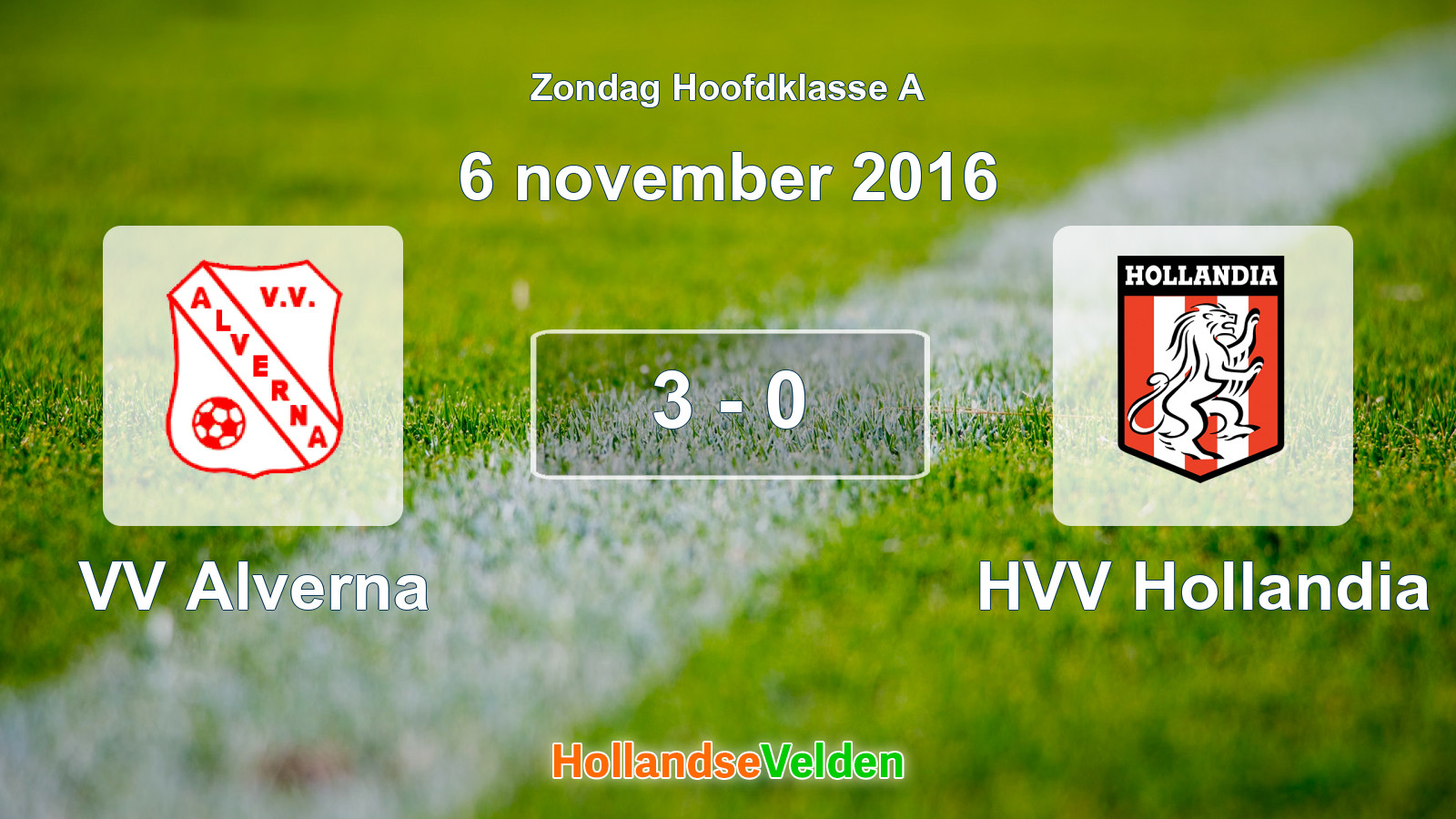 Gespeelde wedstrijd: VV Alverna - HVV Hollandia 3 - 0 (6 november 2016)