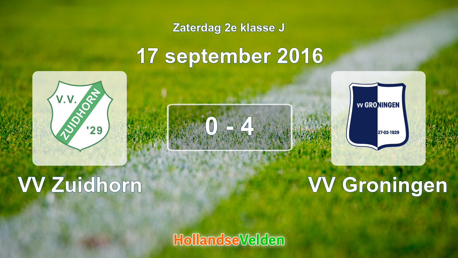 Gespeelde wedstrijd: VV Zuidhorn - VV Groningen 0 - 4 (17 september 2016)