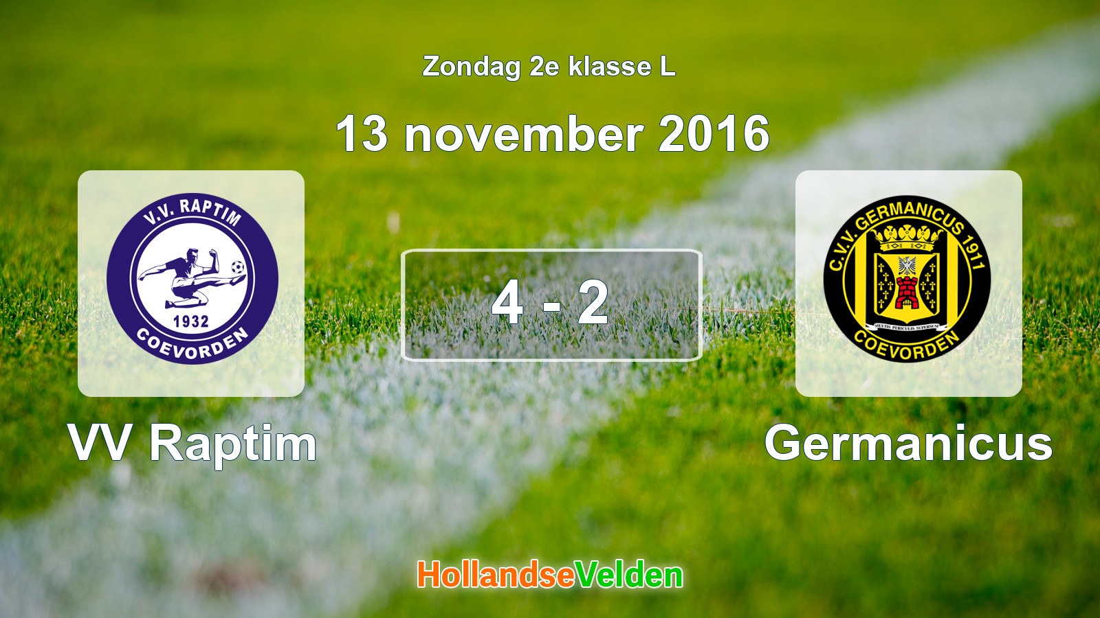 Gespeelde wedstrijd: VV Raptim - Germanicus 4 - 2 (13 november 2016)