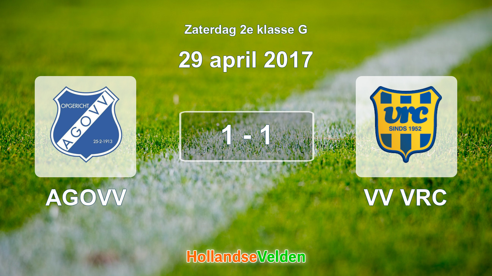 Gespeelde wedstrijd: AGOVV - VV VRC 1 - 1 (29 april 2017)