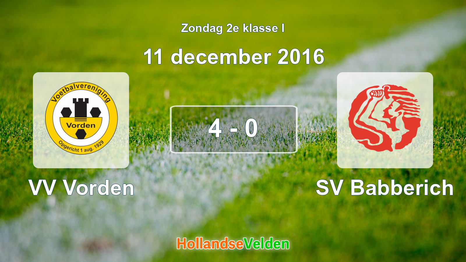 Gespeelde wedstrijd: VV Vorden - SV Babberich 4 - 0 (11 december 2016)