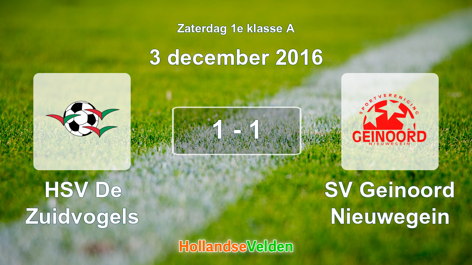 Gespeelde wedstrijd: HSV De Zuidvogels - SV Geinoord Nieuwegein 1 - 1 (3 december 2016)