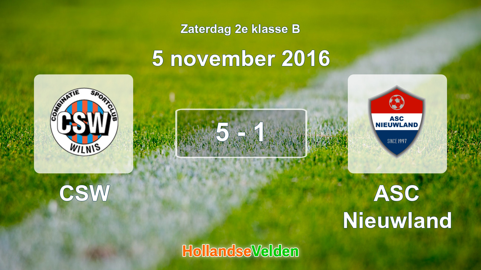 Gespeelde wedstrijd: CSW - ASC Nieuwland 5 - 1 (5 november 2016)