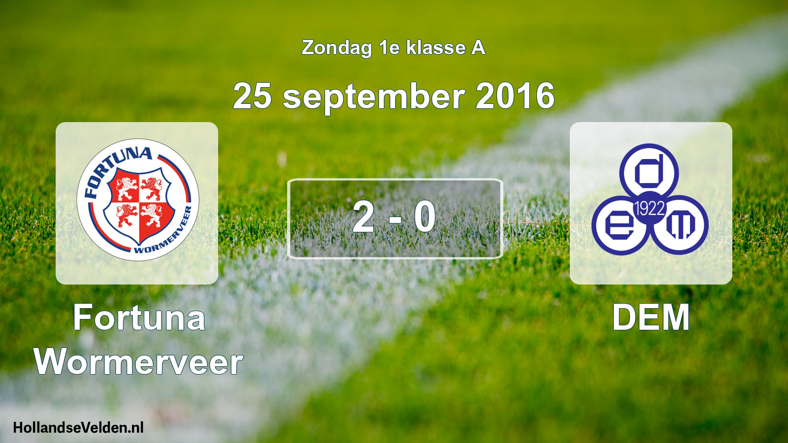 Gespeelde wedstrijd: Fortuna Wormerveer - DEM 2 - 0 (25 september 2016)