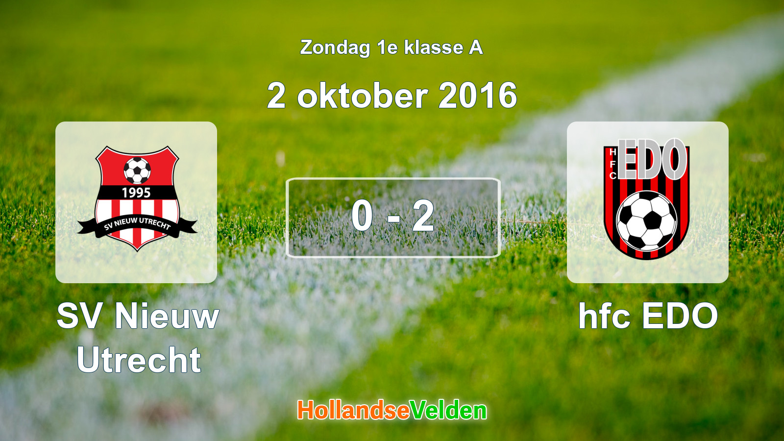 Gespeelde wedstrijd: SV Nieuw Utrecht - hfc EDO 0 - 2 (2 oktober 2016)