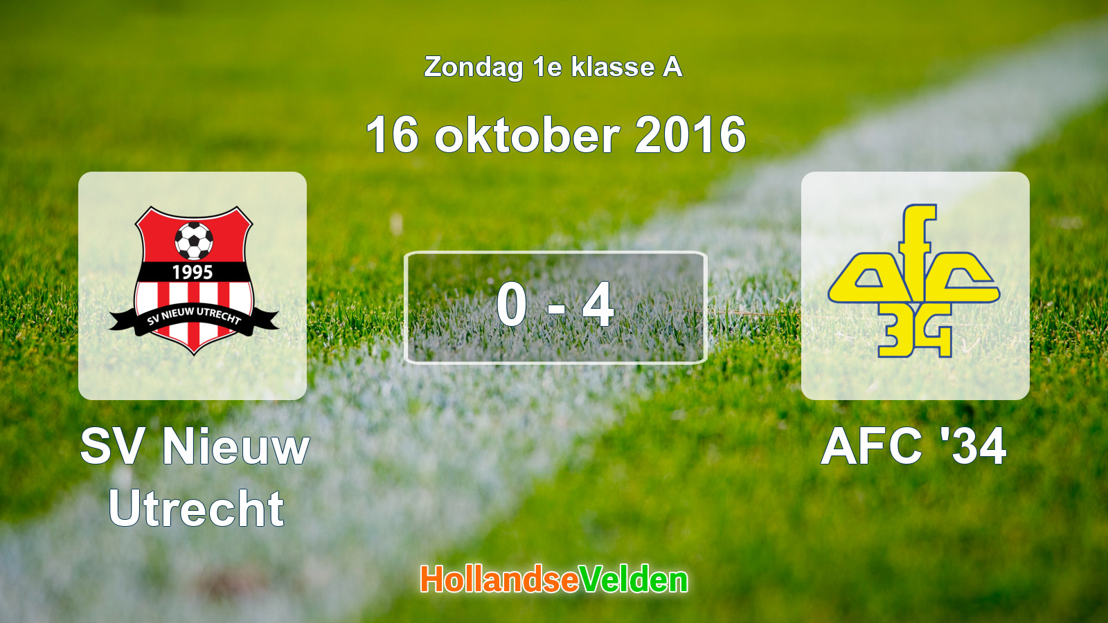 Gespeelde wedstrijd: SV Nieuw Utrecht - AFC '34 0 - 4 (16 oktober 2016)