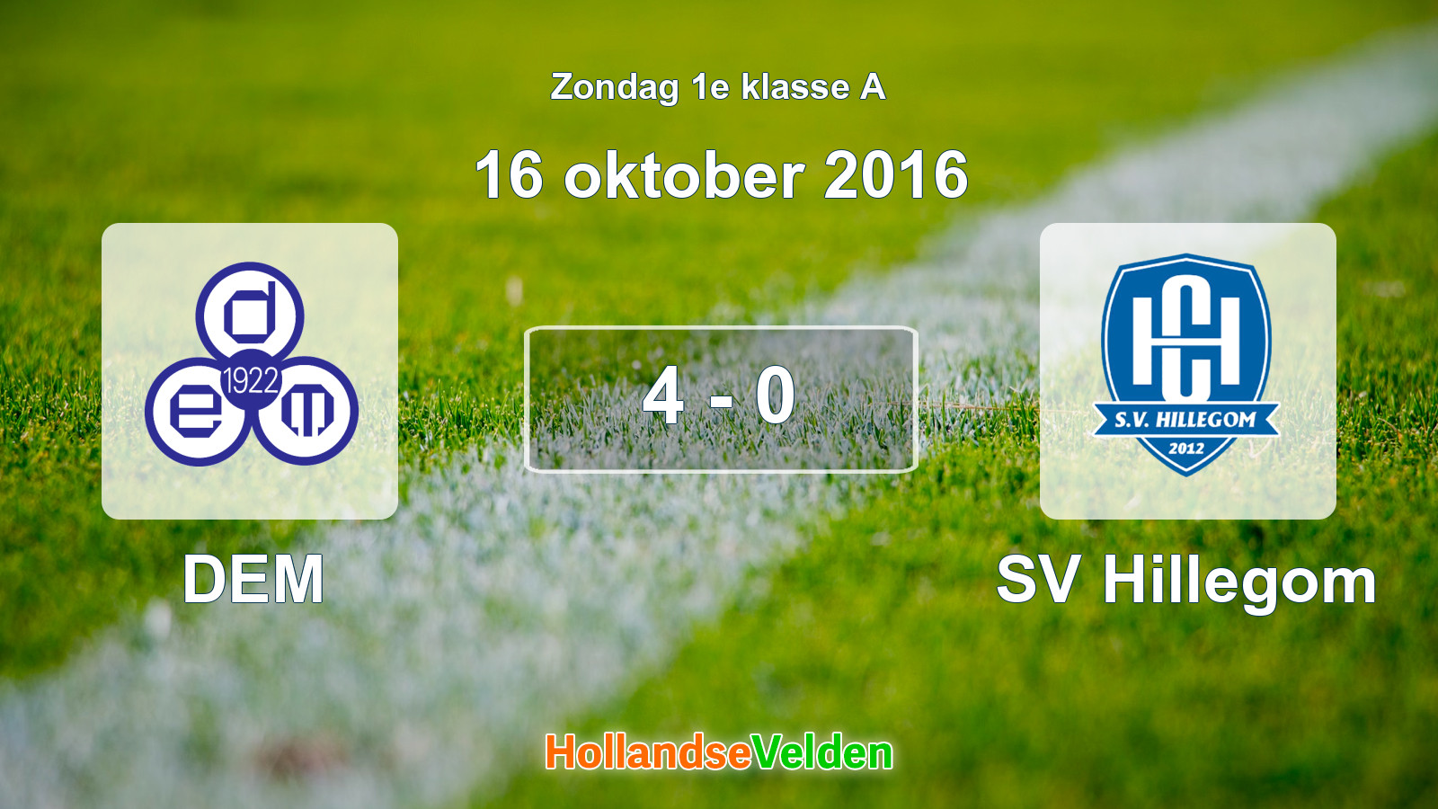 Gespeelde wedstrijd: DEM - SV Hillegom 4 - 0 (16 oktober 2016)