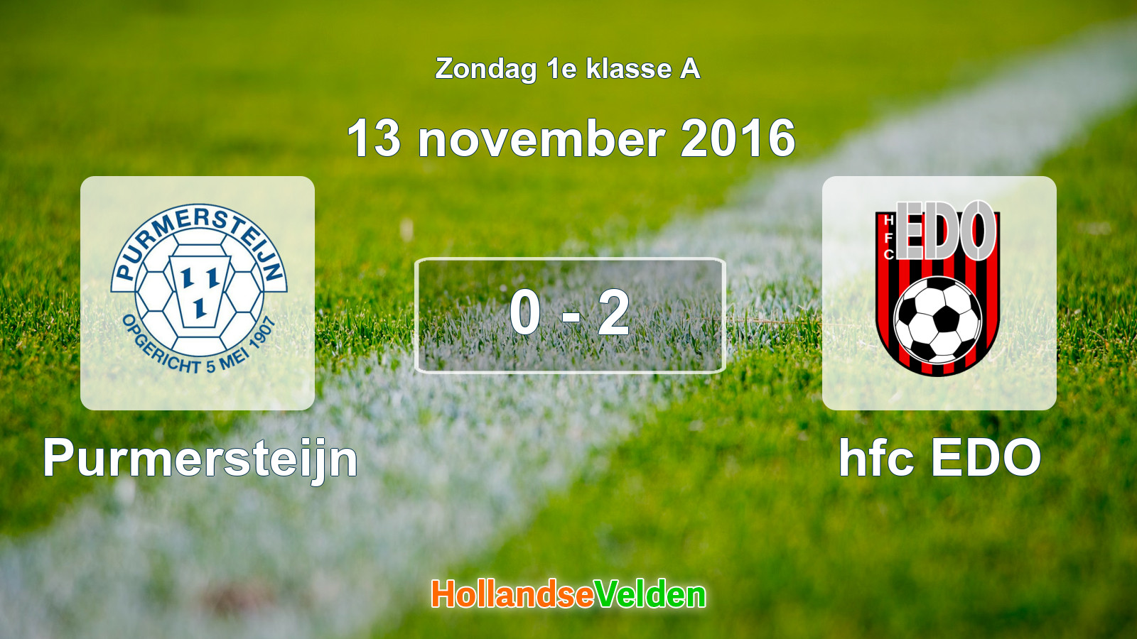Gespeelde wedstrijd: Purmersteijn - hfc EDO 0 - 2 (13 november 2016)