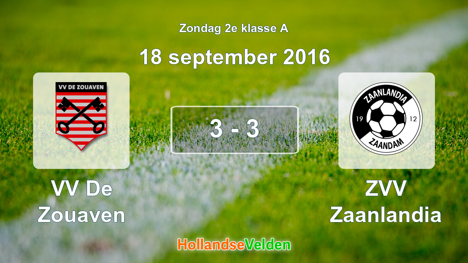 Gespeelde wedstrijd: VV De Zouaven - ZVV Zaanlandia 3 - 3 (18 september 2016)