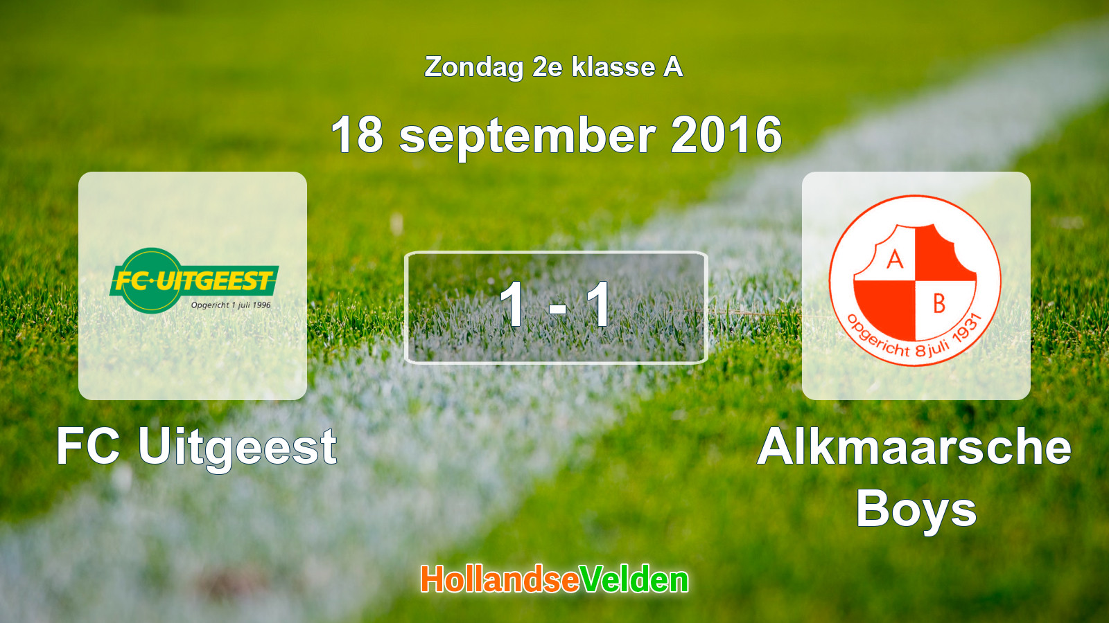 Gespeelde wedstrijd: FC Uitgeest - Alkmaarsche Boys 1 - 1 (18 september 2016)
