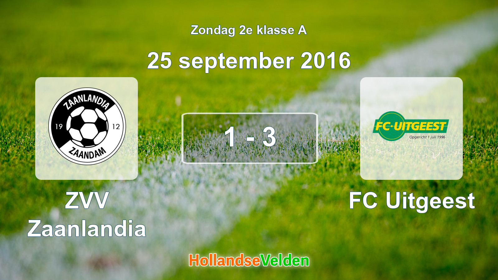 Gespeelde wedstrijd: ZVV Zaanlandia - FC Uitgeest 1 - 3 (25 september 2016)