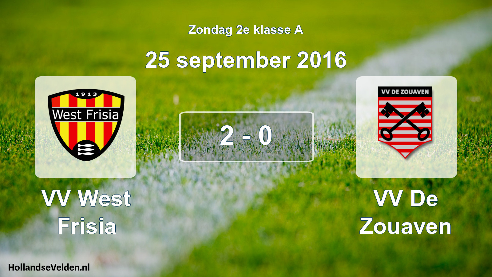 Gespeelde wedstrijd: VV West Frisia - VV De Zouaven 2 - 0 (25 september 2016)