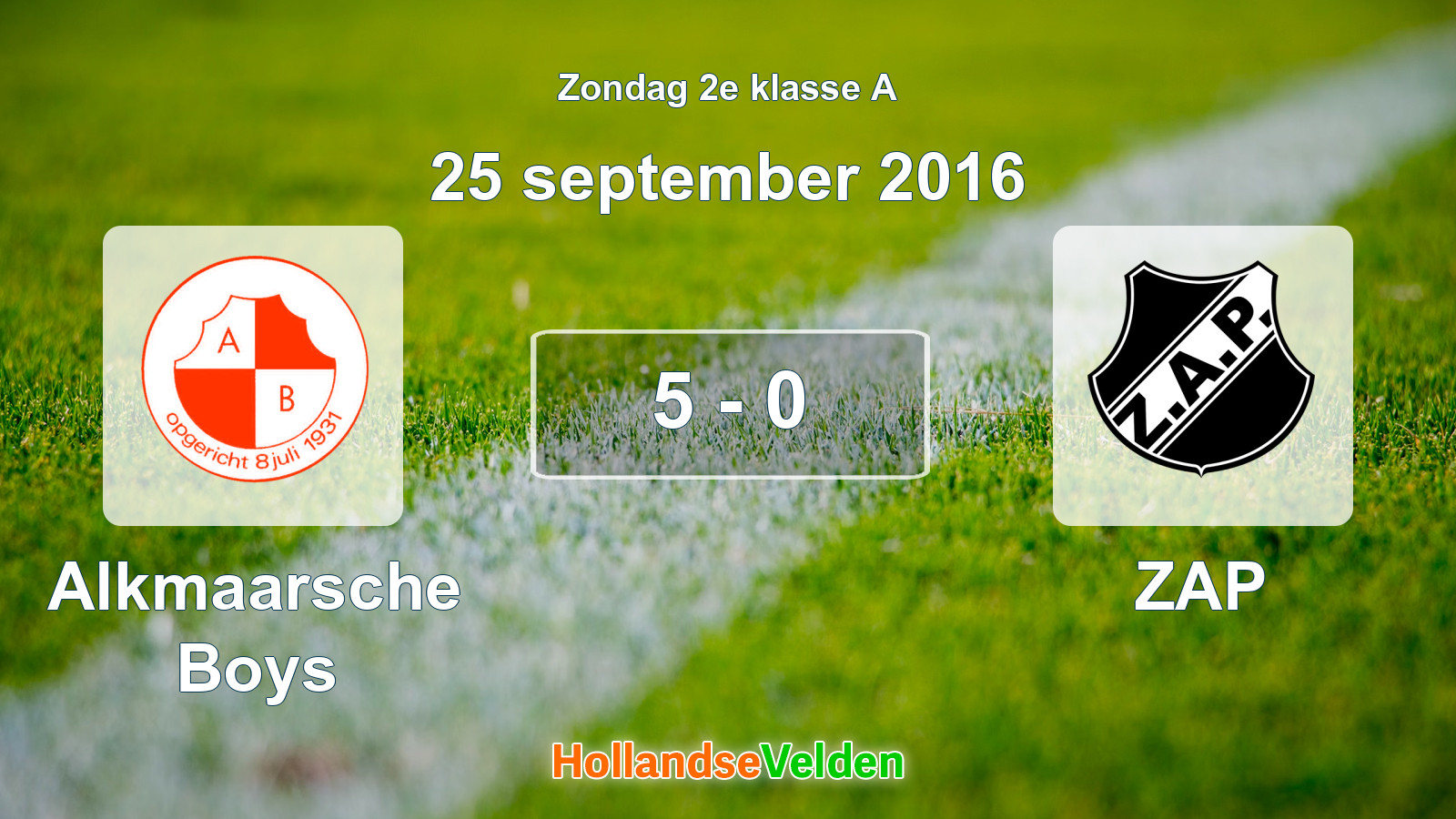 Gespeelde wedstrijd: Alkmaarsche Boys - ZAP 5 - 0 (25 september 2016)