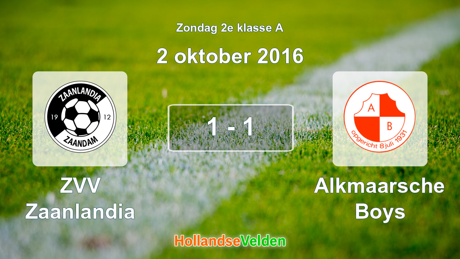 Gespeelde wedstrijd: ZVV Zaanlandia - Alkmaarsche Boys 1 - 1 (2 oktober 2016)