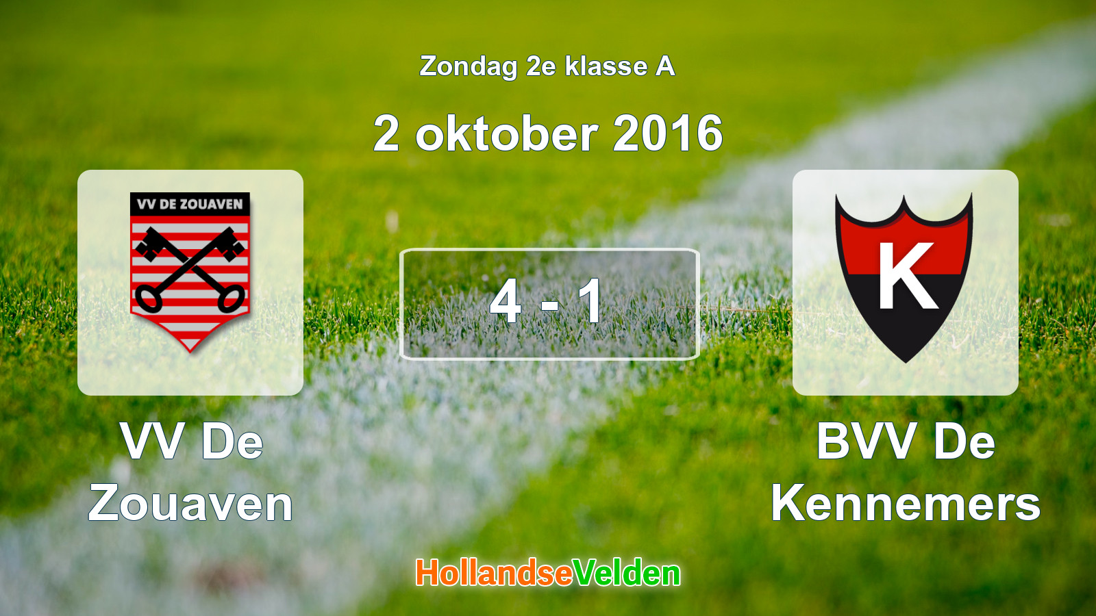 Gespeelde wedstrijd: VV De Zouaven - BVV De Kennemers 4 - 1 (2 oktober 2016)
