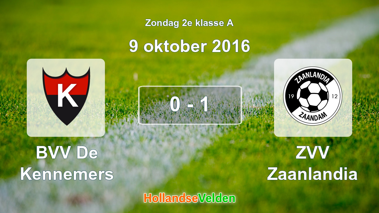 Gespeelde wedstrijd: BVV De Kennemers - ZVV Zaanlandia 0 - 1 (9 oktober 2016)
