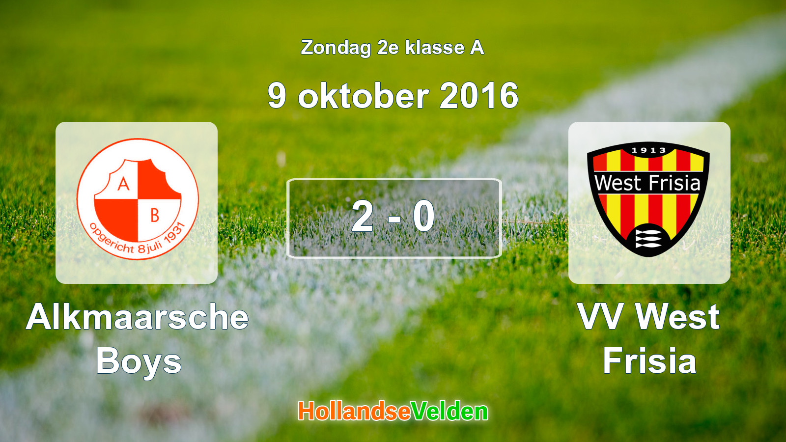 Gespeelde wedstrijd: Alkmaarsche Boys - VV West Frisia 2 - 0 (9 oktober 2016)