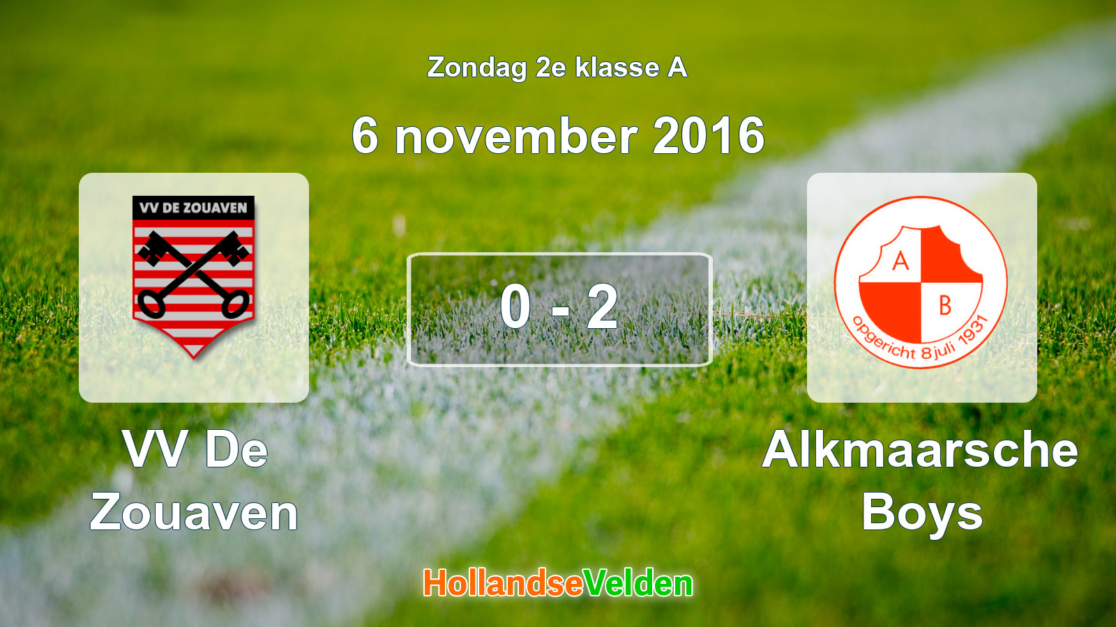 Gespeelde wedstrijd: VV De Zouaven - Alkmaarsche Boys 0 - 2 (6 november 2016)