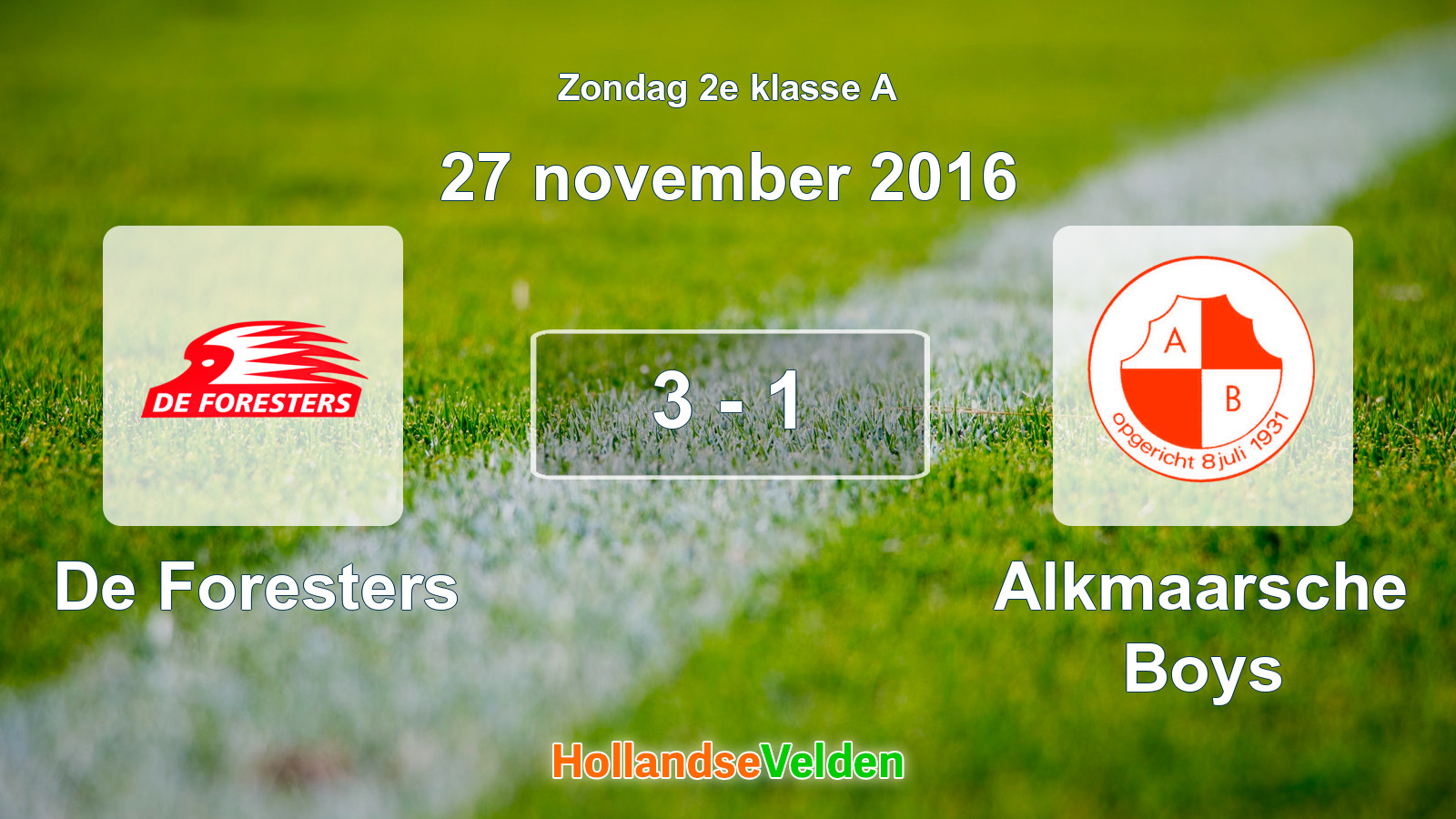 Gespeelde wedstrijd: De Foresters - Alkmaarsche Boys 3 - 1 (27 november 2016)