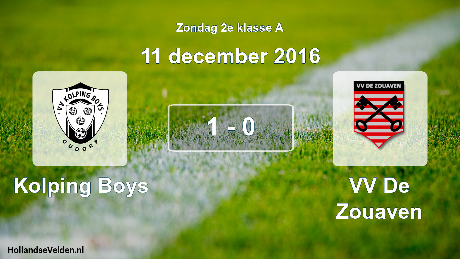 Gespeelde wedstrijd: Kolping Boys - VV De Zouaven 1 - 0 (11 december 2016)