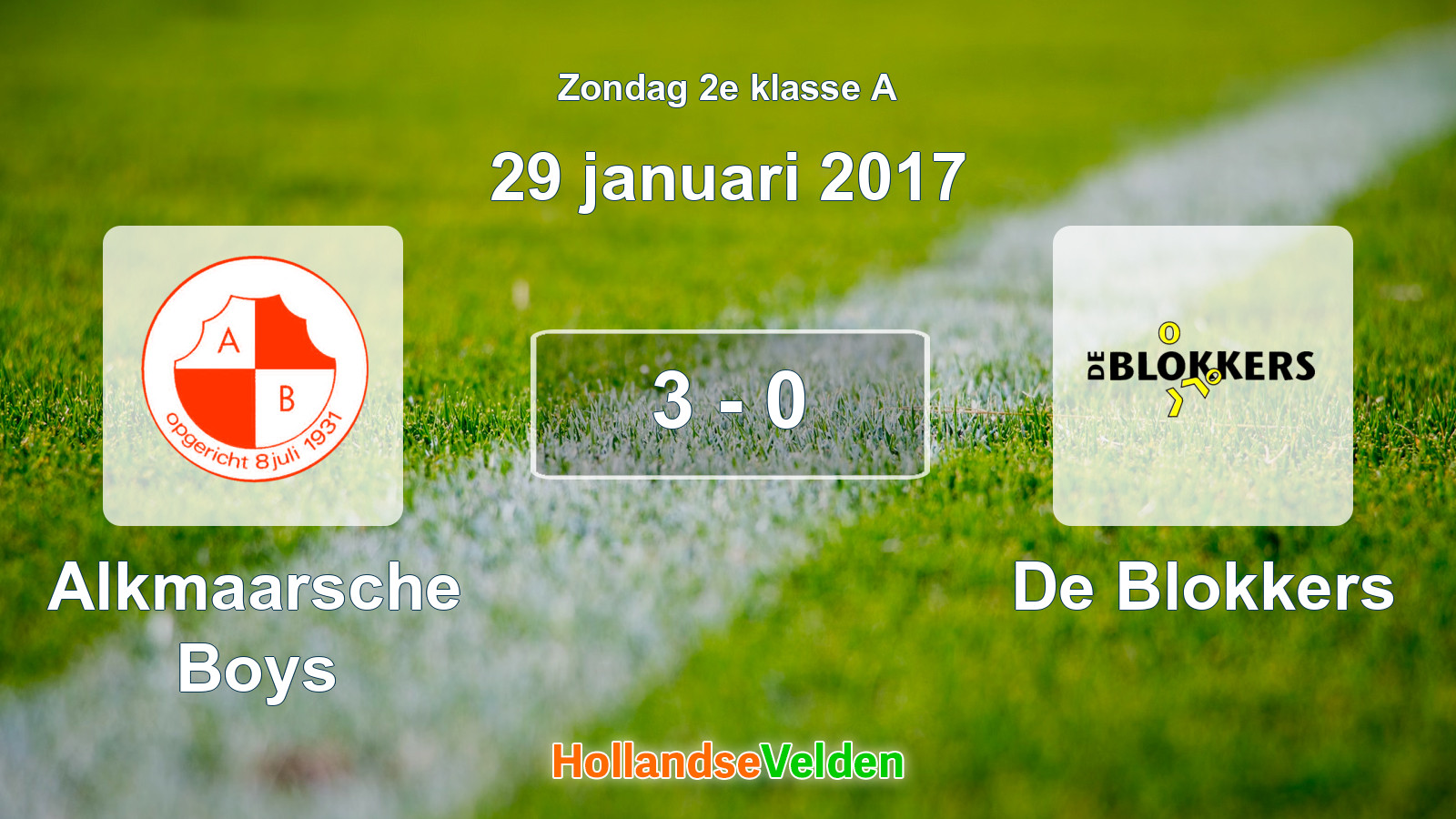 Gespeelde wedstrijd: Alkmaarsche Boys - De Blokkers 3 - 0 (29 januari 2017)