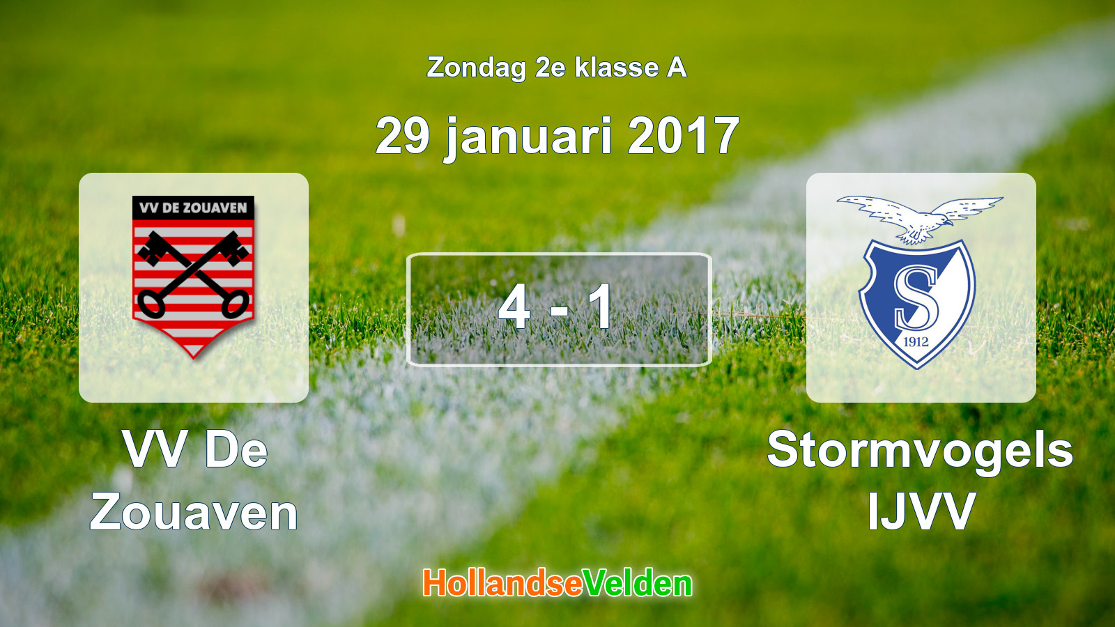 Gespeelde wedstrijd: VV De Zouaven - Stormvogels IJVV 4 - 1 (29 januari 2017)