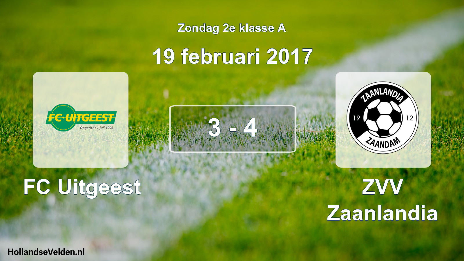 Gespeelde wedstrijd: FC Uitgeest - ZVV Zaanlandia 3 - 4 (19 februari 2017)
