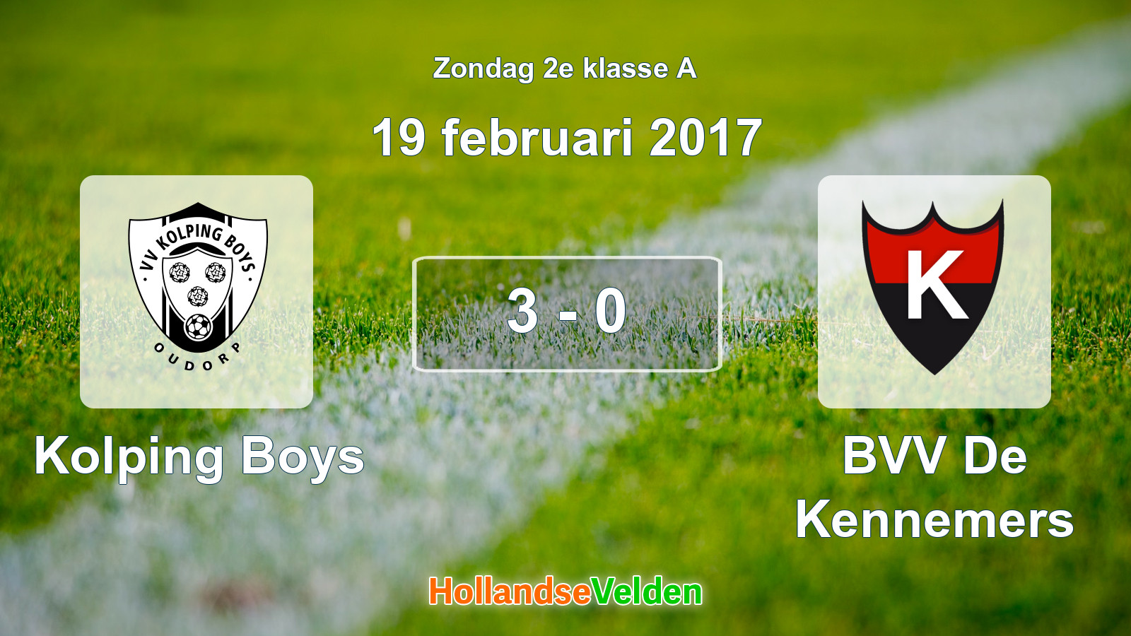 Gespeelde wedstrijd: Kolping Boys - BVV De Kennemers 3 - 0 (19 februari 2017)