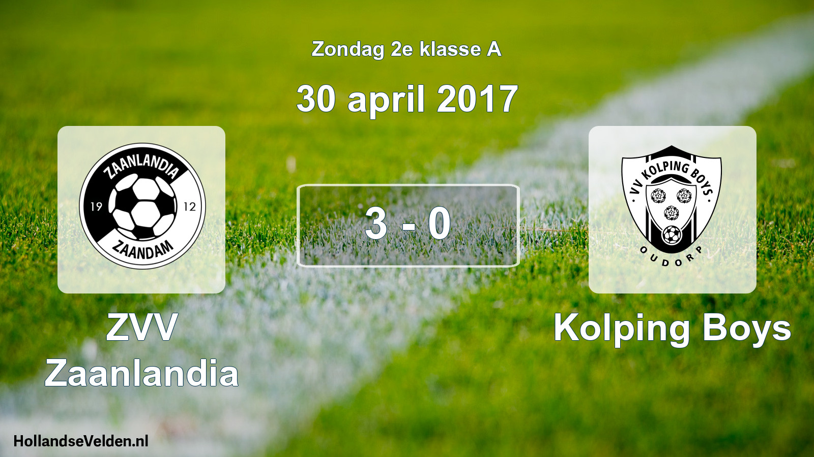 Gespeelde wedstrijd: ZVV Zaanlandia - Kolping Boys 3 - 0 (30 april 2017)