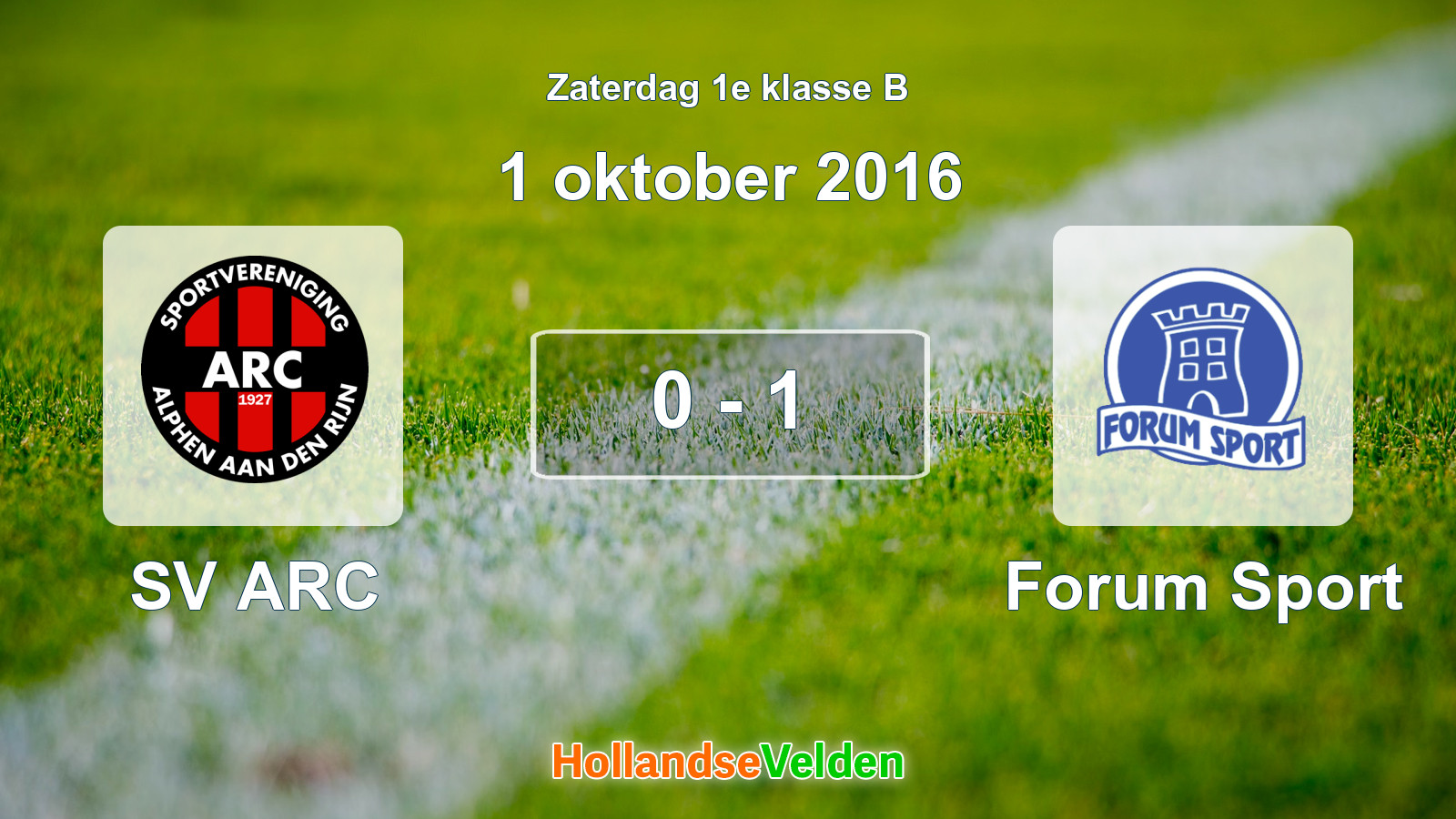 Gespeelde wedstrijd: SV ARC - Forum Sport 0 - 1 (1 oktober 2016)
