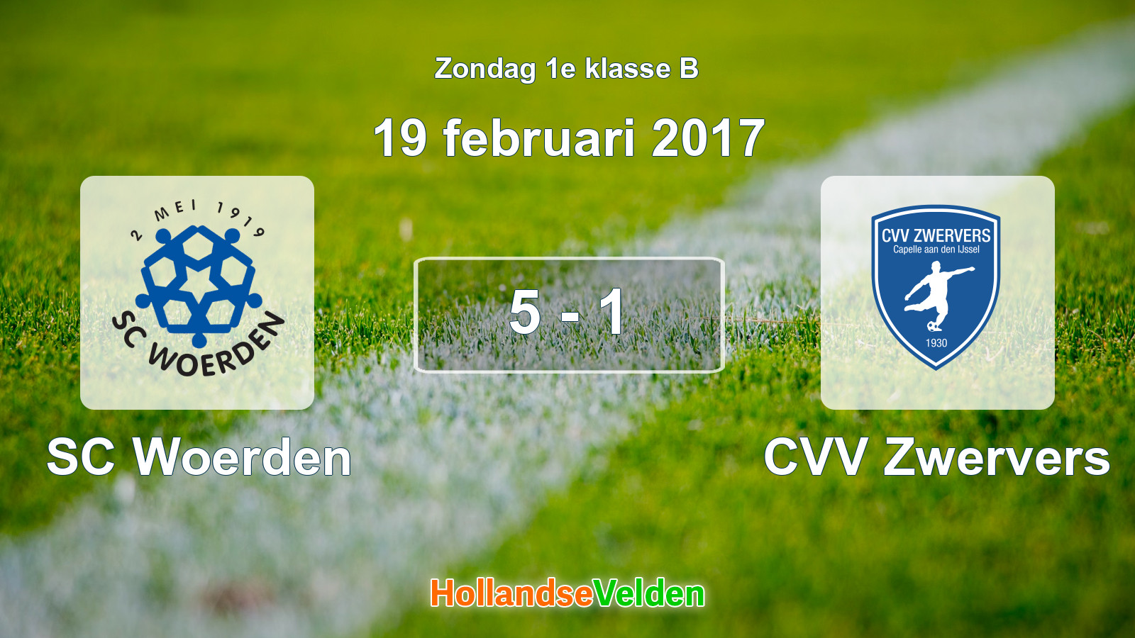 Gespeelde wedstrijd: SC Woerden - CVV Zwervers 5 - 1 (19 februari 2017)