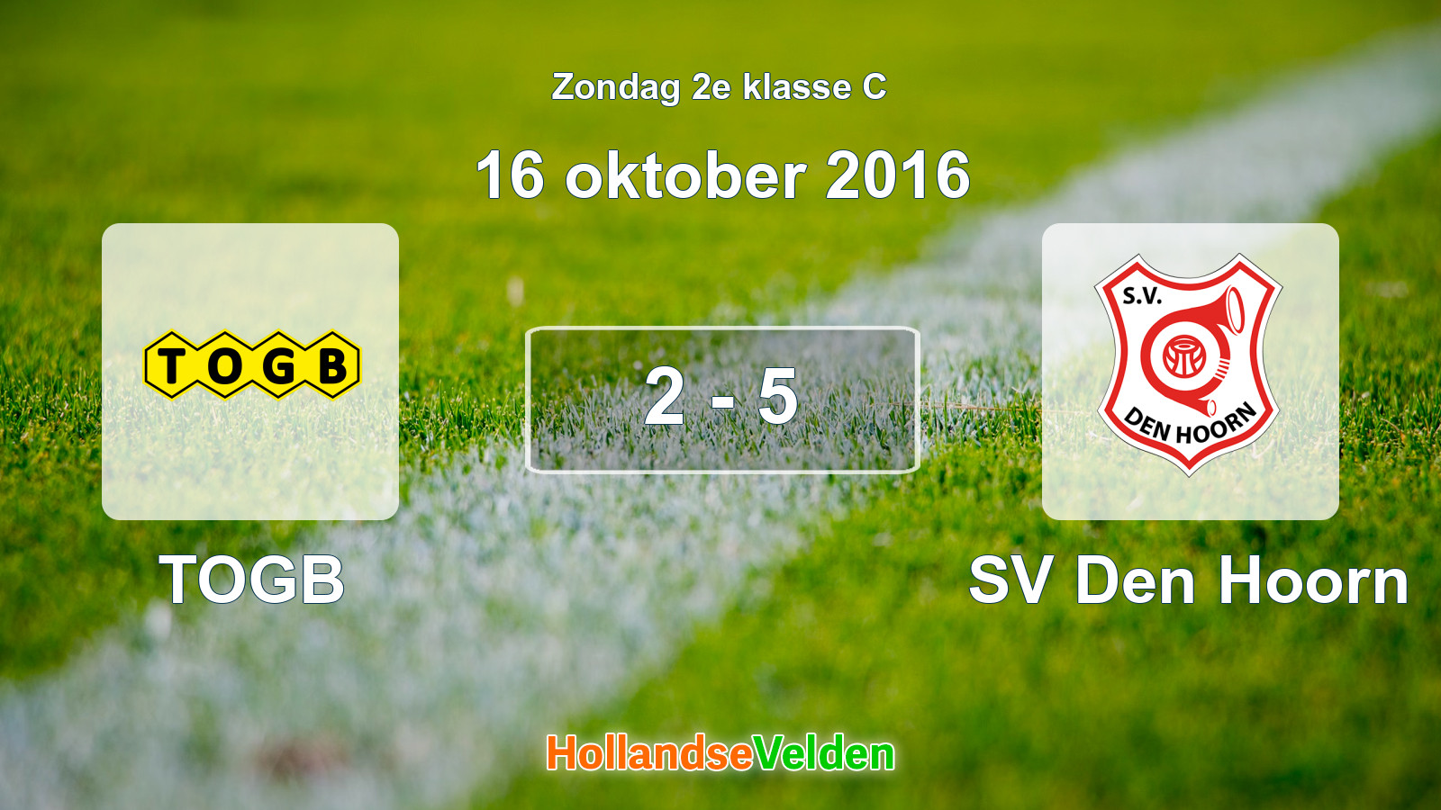 Gespeelde wedstrijd: TOGB - SV Den Hoorn 2 - 5 (16 oktober 2016)