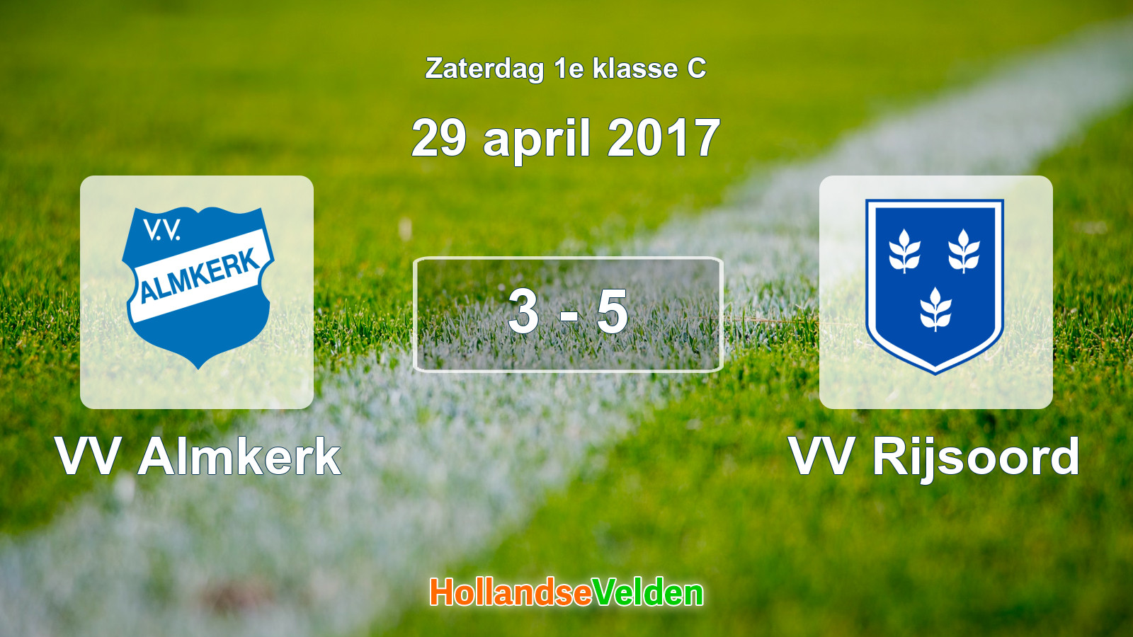 Gespeelde wedstrijd: VV Almkerk - VV Rijsoord 3 - 5 (29 april 2017)