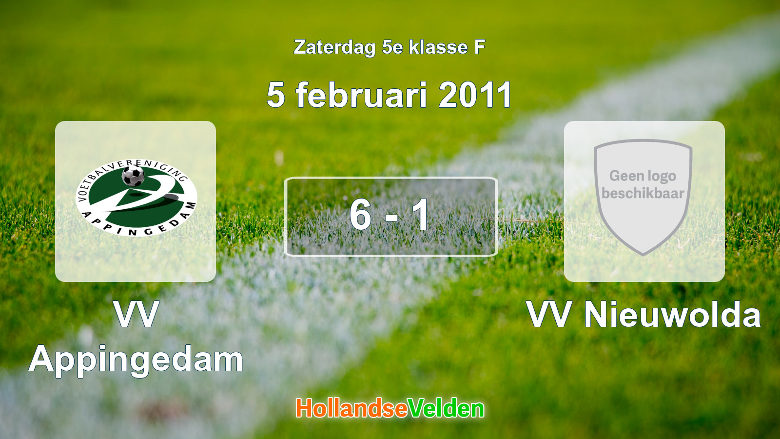 Gespeelde wedstrijd: VV Appingedam - VV Nieuwolda 6 - 1 (5 februari 2011)