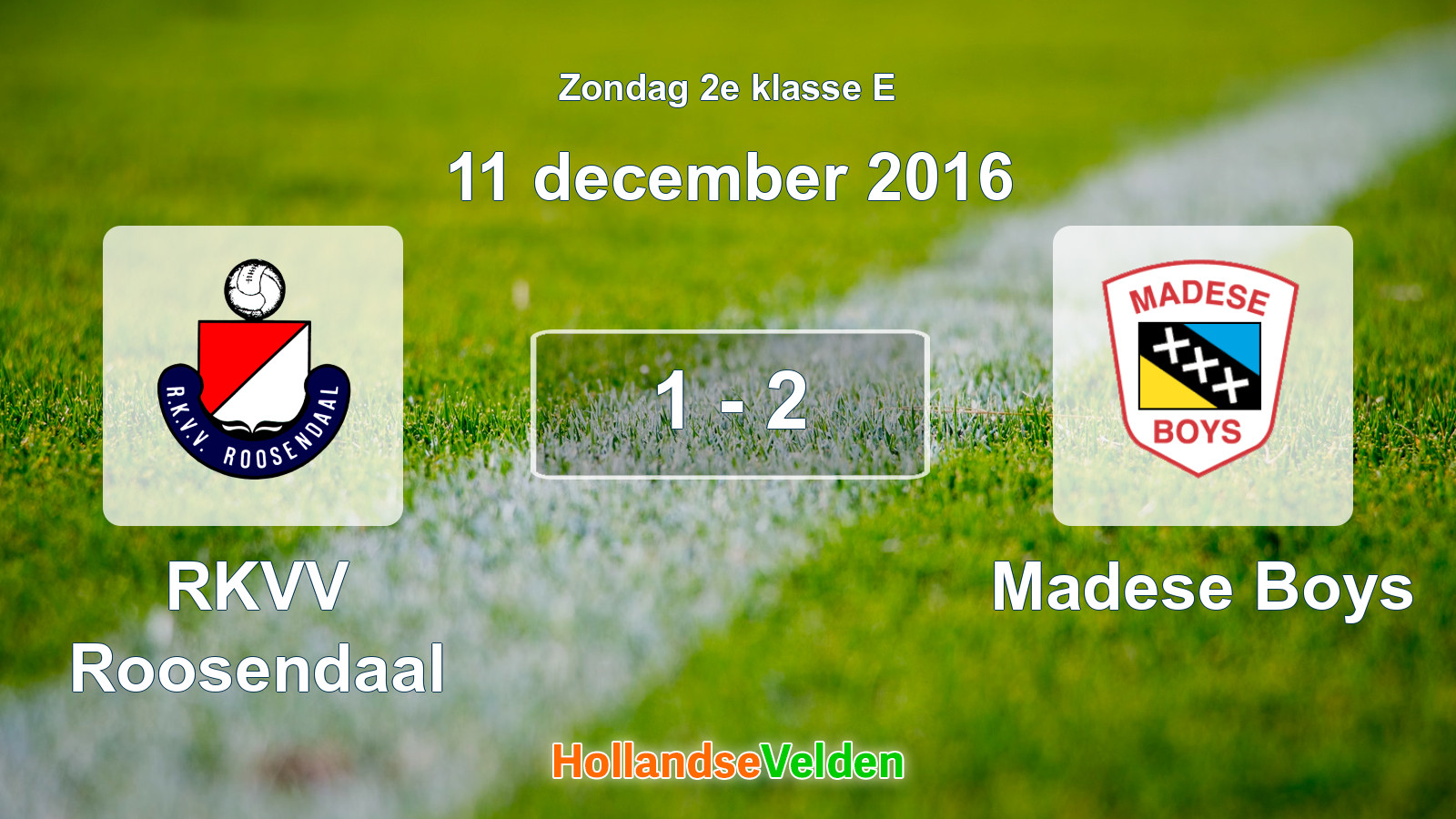 Gespeelde wedstrijd: RKVV Roosendaal - Madese Boys 1 - 2 (11 december 2016)