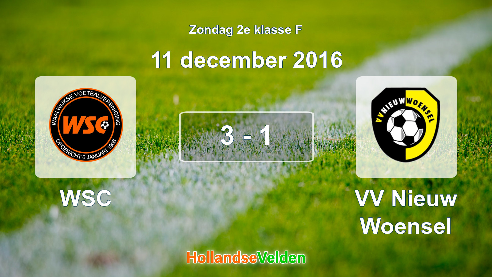 Gespeelde wedstrijd: WSC - VV Nieuw Woensel 3 - 1 (11 december 2016)