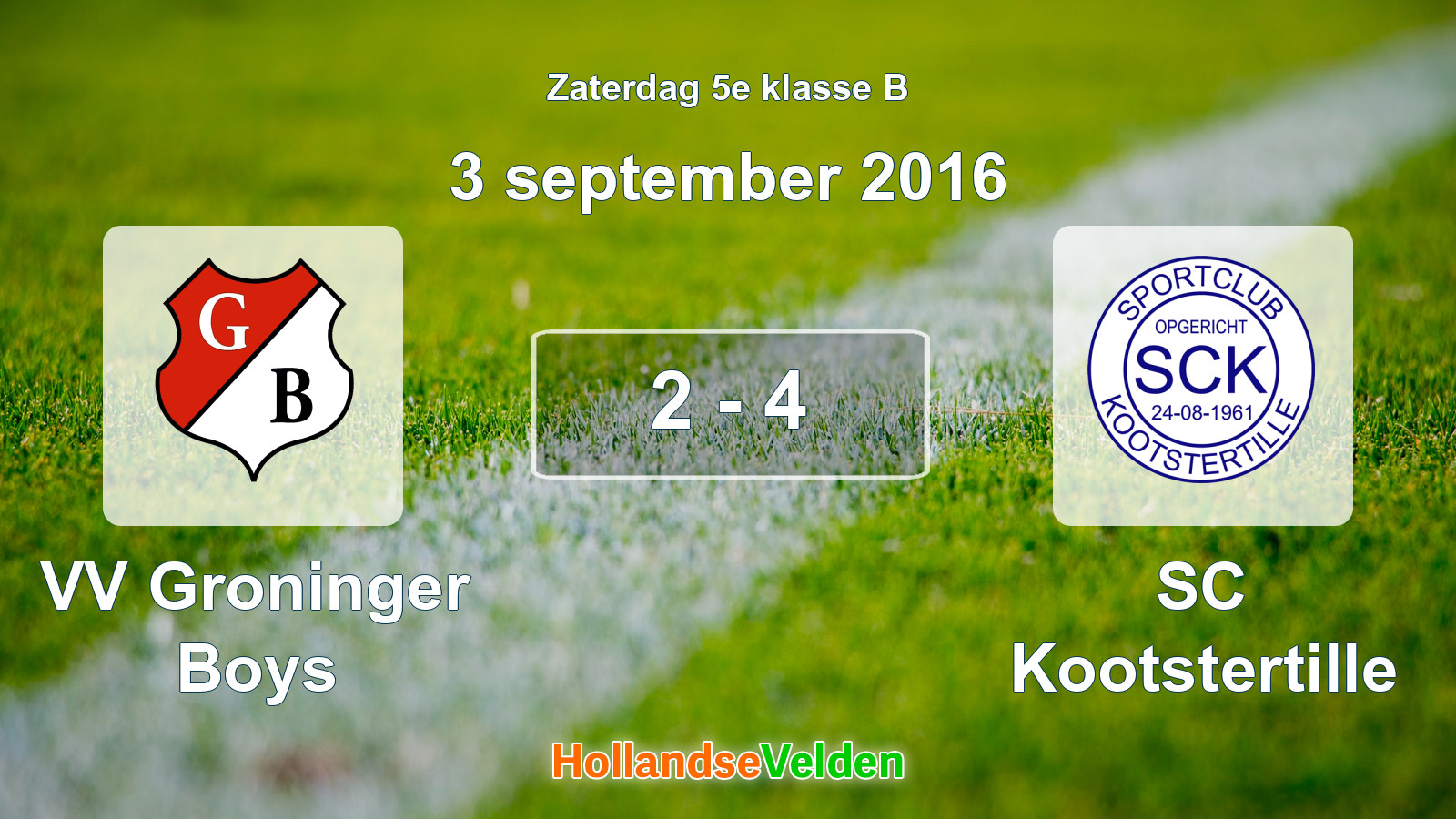Gespeelde wedstrijd: VV Groninger Boys - SC Kootstertille 2 - 4 (3 september 2016)