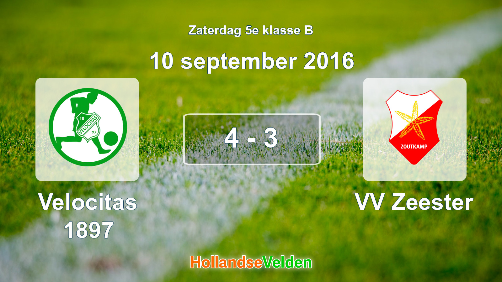 Gespeelde wedstrijd: Velocitas 1897 - VV Zeester 4 - 3 (10 september 2016)