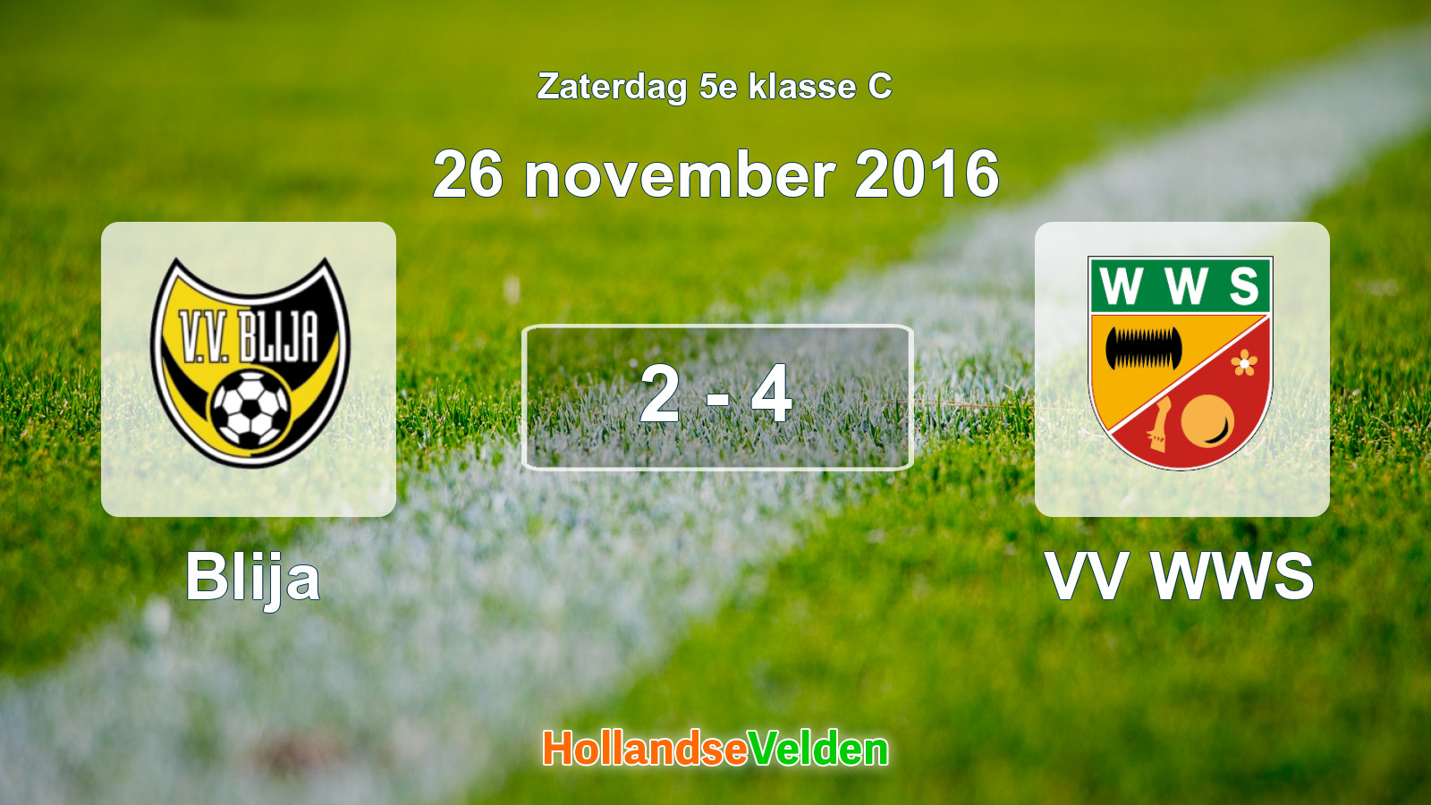 Gespeelde wedstrijd: Blija - VV WWS 2 - 4 (26 november 2016)
