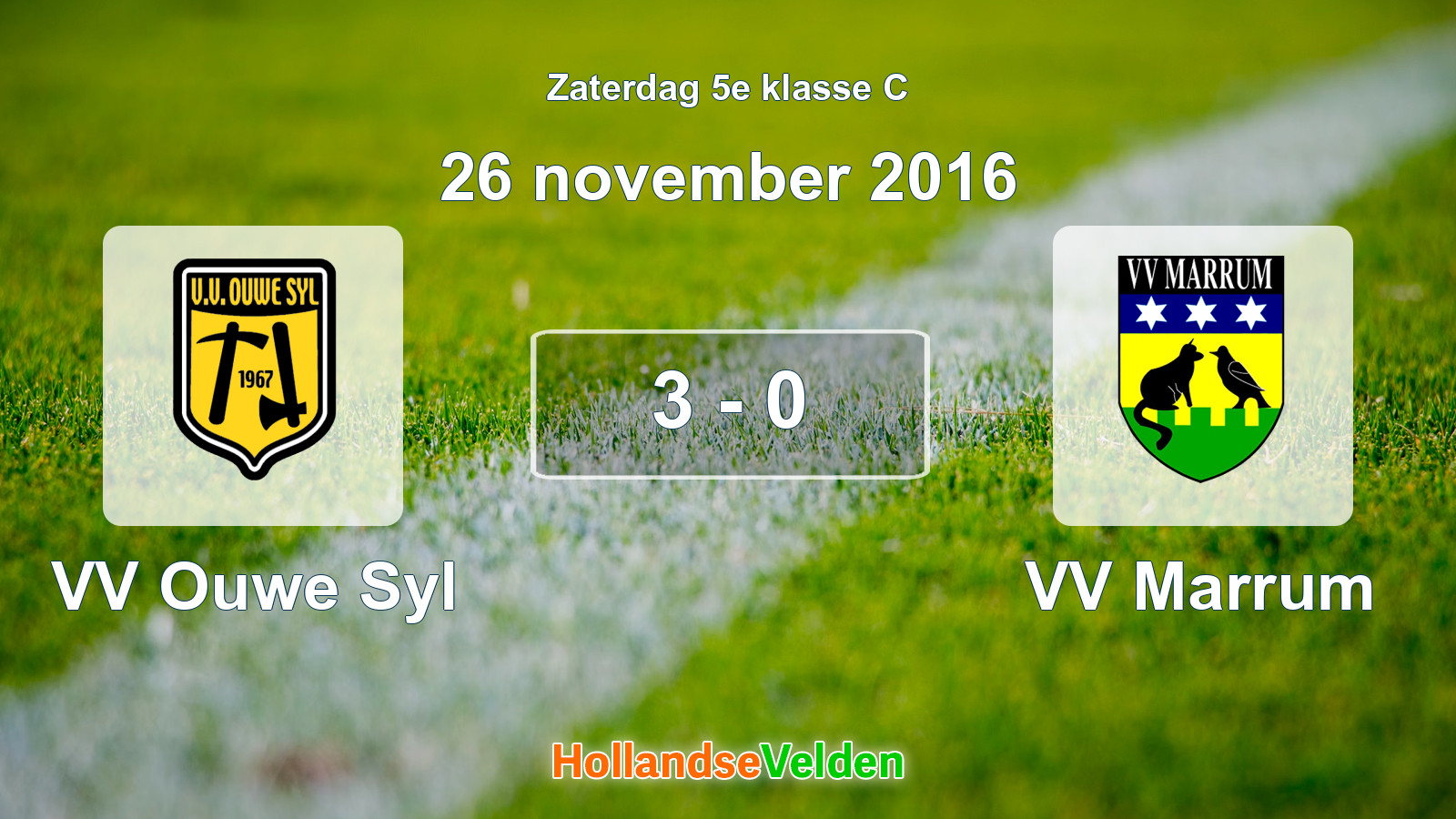 Gespeelde wedstrijd: VV Ouwe Syl - VV Marrum 3 - 0 (26 november 2016)