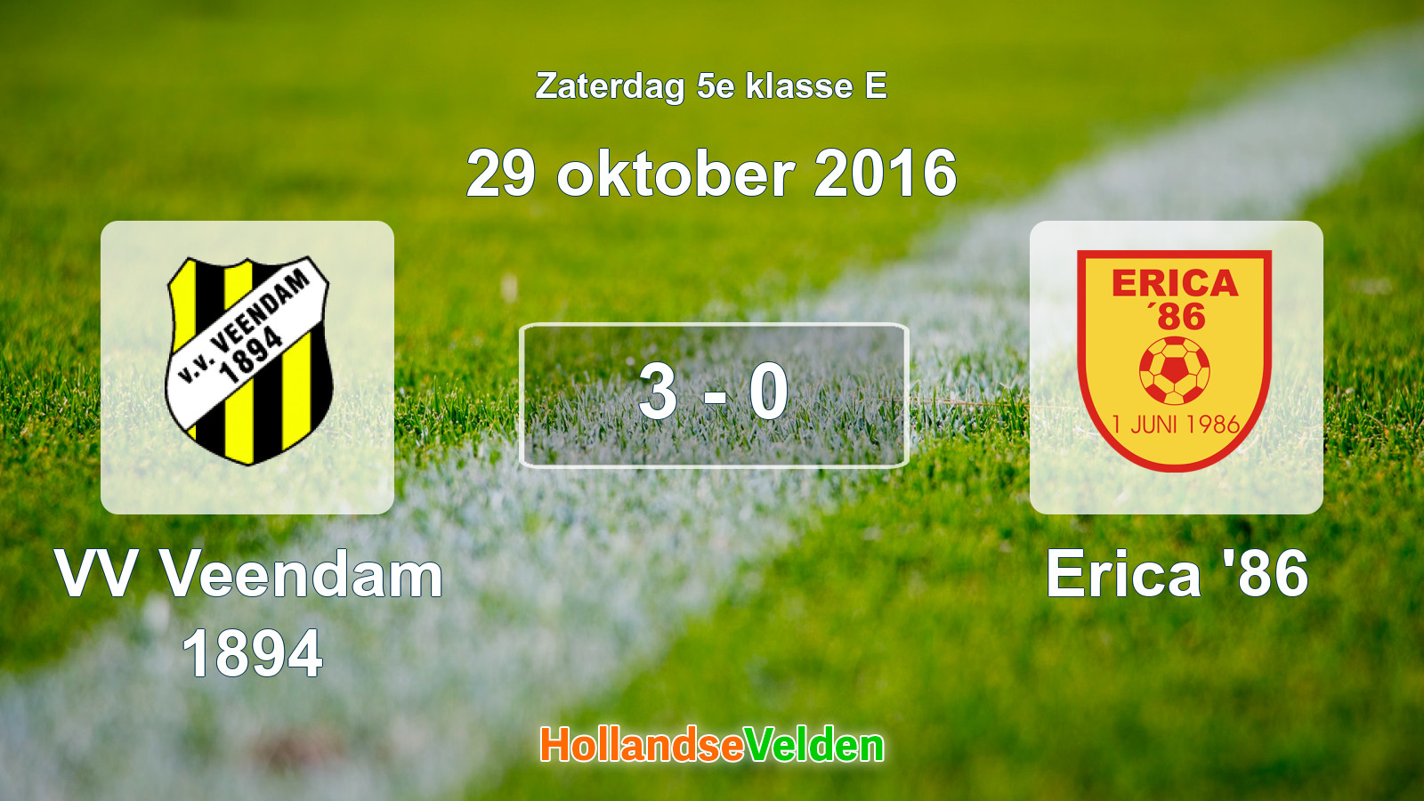 Gespeelde wedstrijd: VV Veendam 1894 - Erica '86 3 - 0 (29 oktober 2016)