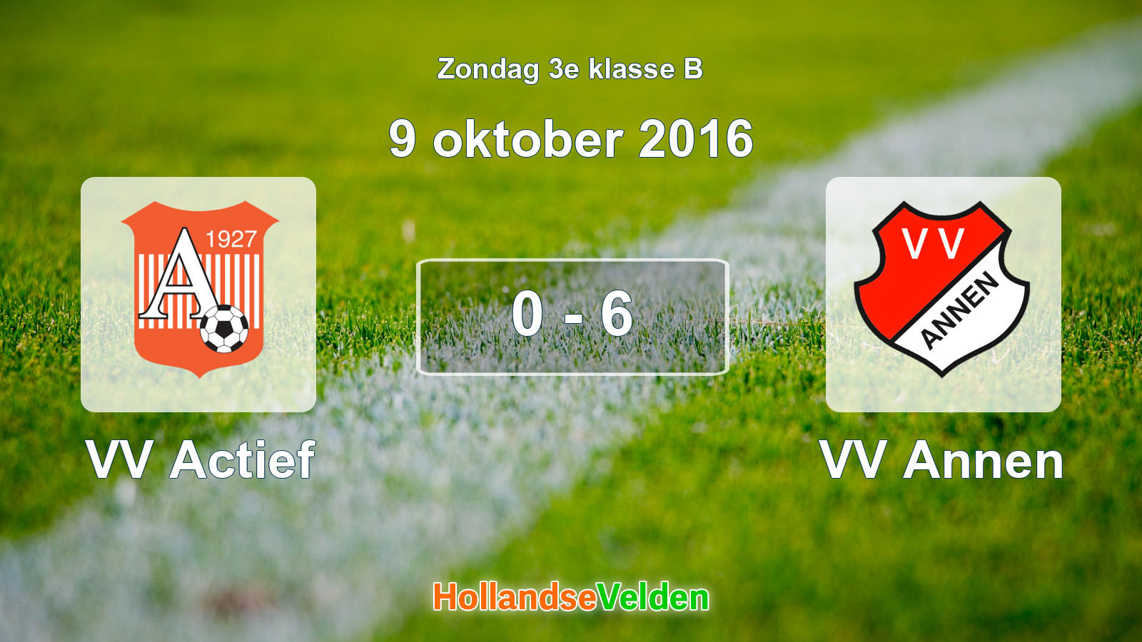 Gespeelde wedstrijd: VV Actief - VV Annen 0 - 6 (9 oktober 2016)