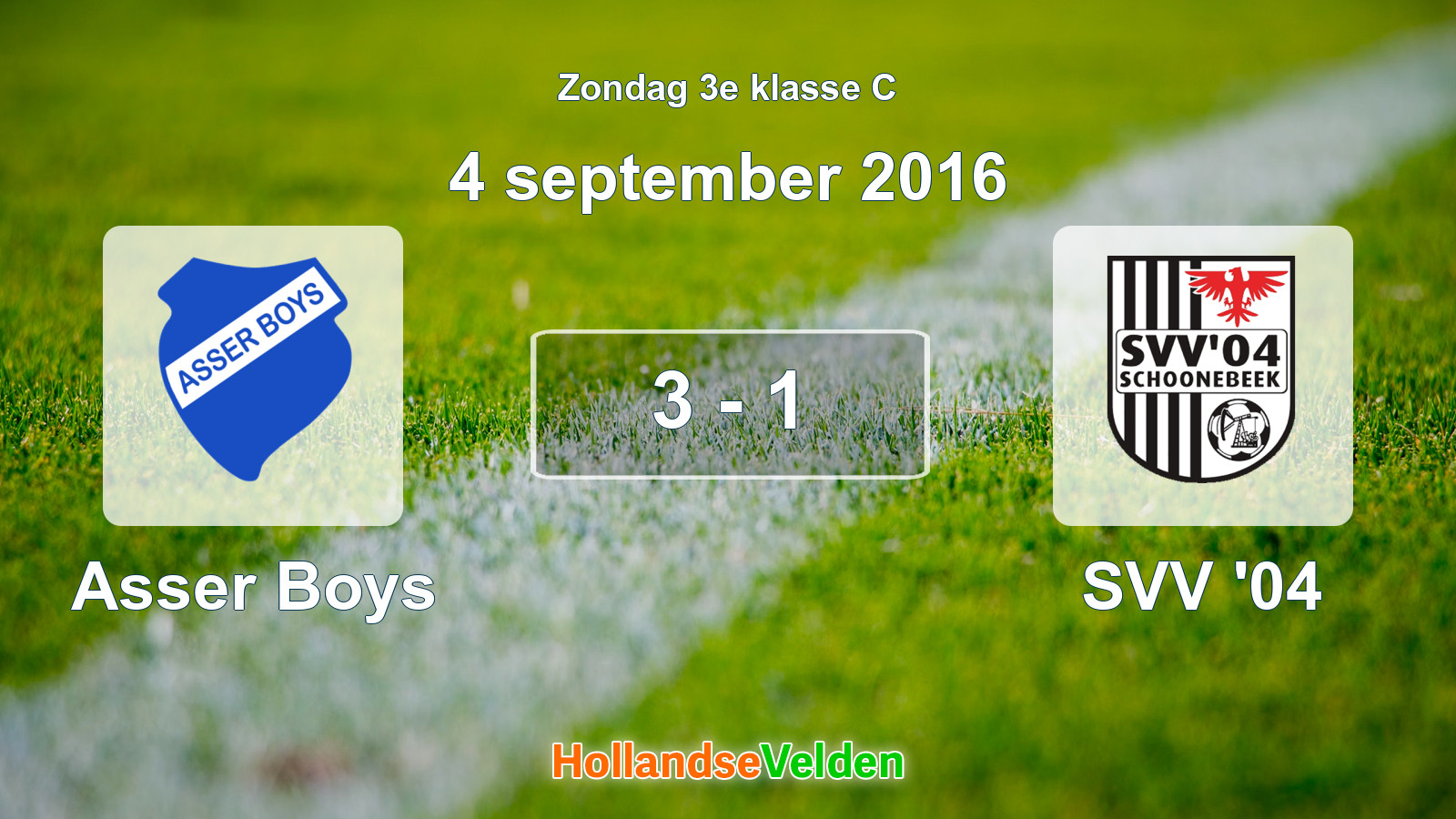 Gespeelde wedstrijd: Asser Boys - SVV '04 3 - 1 (4 september 2016)