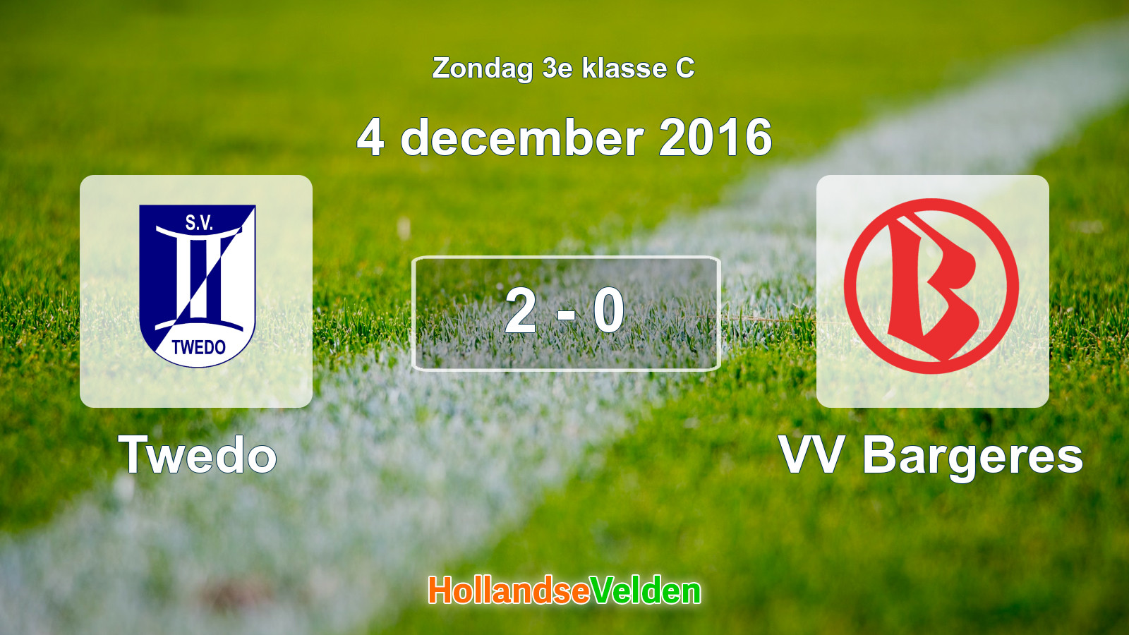 Gespeelde wedstrijd: Twedo - VV Bargeres 2 - 0 (4 december 2016)