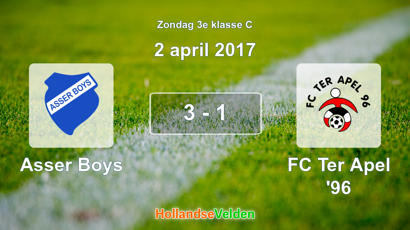 Gespeelde wedstrijd: Asser Boys - FC Ter Apel '96 3 - 1 (2 april 2017)