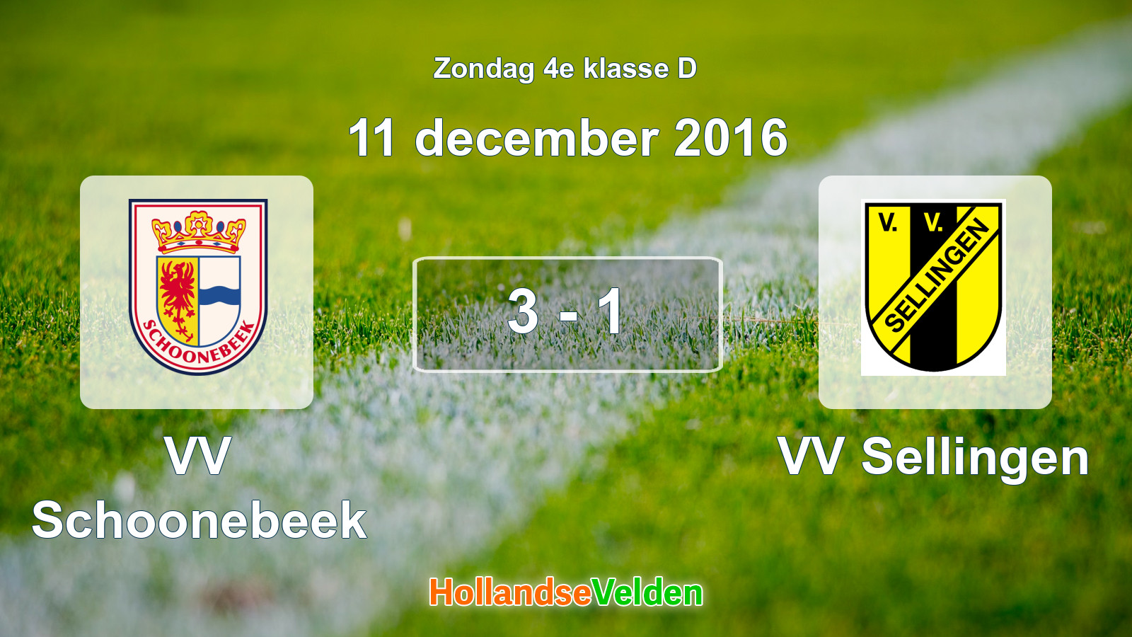 Gespeelde wedstrijd: VV Schoonebeek - VV Sellingen 3 - 1 (11 december 2016)