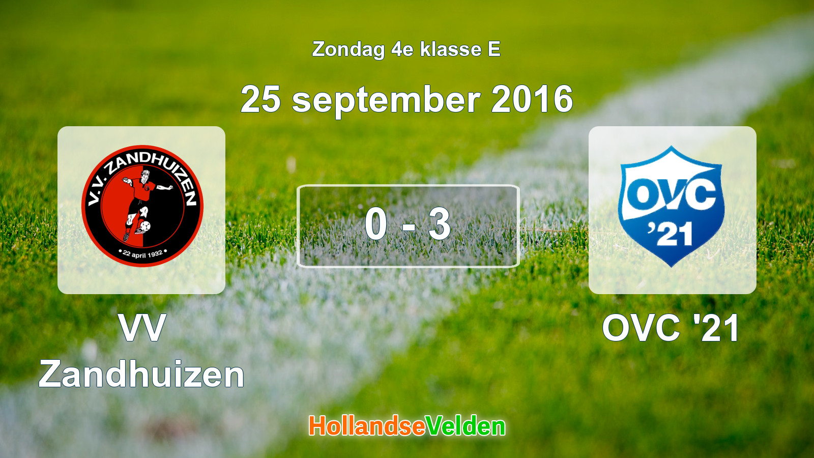 Gespeelde wedstrijd: VV Zandhuizen - OVC '21 0 - 3 (25 september 2016)